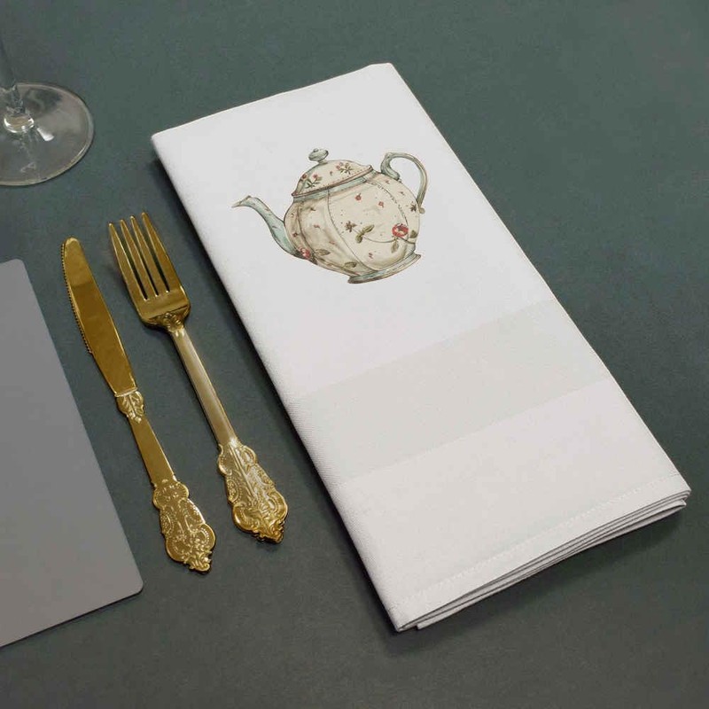 'Floral Teapot' Cotton Napkin/Dinner Cloth (NK00038743)