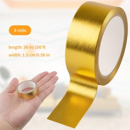 3 Rolls (100FT) Gold Foil Washi Tape – 0.59 Inch Wide Decorative Masking Tape for Crafts, Scrapbooking, Wall Decor – Low-Tack Self-Adhesive Metallic Tape for DIY, Journals, Gift Wrapping