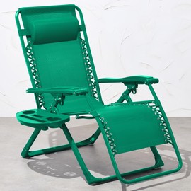 Best Choice Products Adjustable Zero Gravity Chair, Monochromatic Color Folding Patio Recliner w/Side Tray, Headrest - Emerald