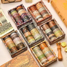 Uixxducc Vintage Washi Tape Set, 12 Rolls Plants and Flowers Masking Tape, DIY Paper Tape, Decorative Tape for Bullet Journals, DIY Crafts, Scrapbooking Supplies, Journals (E)