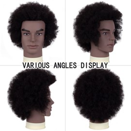 DIRUISI 6"Afro Male Mannequin Head 100% Human Hair Curly Hair 4A Type for Braiding Hairdresser Training Head Cosmetology Afro Hair Manikin Head for Practice Styling Cornrow Braiding with Clamp Stand