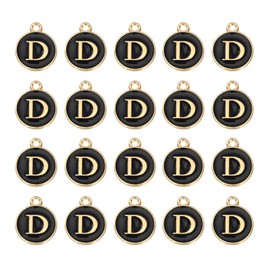 sourcing map 36pcs Pendants Letter Charm Initial Charm Double Sided Enamel Alphabet D for DIY Necklace Bracelet Earrings Jewelry Making Gold & Black