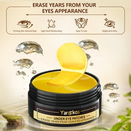 60 Pcs 24K Gold Under Eye Patches, 30 Pairs Women Undereye Mask for Puffy Eyes Dark Circles Treatment, Beauty Skin Care Products, Men Collagen Gel Pads Hydrating for Eye Bags Puffiness Wrinkle