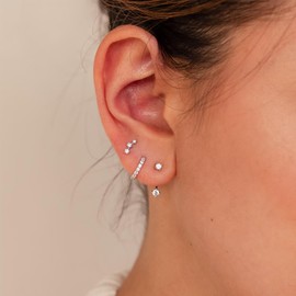 CERSLIMO 3 Pairs of Earrings Set for Multiple Pierced Ears, Earrings Studs Silver 925 AAA Zirconia Stud Earrings Set for Women Ladies Girls, Cubic Zirconia