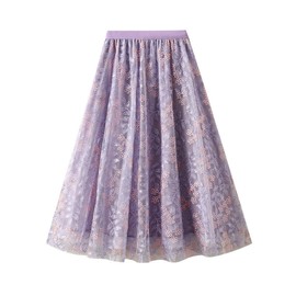 KADE MEYAIB Women's Flared Skirt, Long Skirt, Floral Pattern, Embroidered, Tulle, Girls, Lined, Body Cover, Elastic Waist, High Waist, Stylish, Everyday Wear, After-party, Concert, Dating, Girls