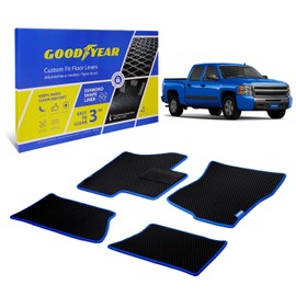 Goodyear All-Weather Car Floor Mats – Custom Fit for Chevy Silverado 1500,2500,3500 07-13 Crew Cab, Heavy -Duty Diamond Floor Liners for Cars,SUVs,Trucks – Ultimate Interior Car Accessories - GY004265
