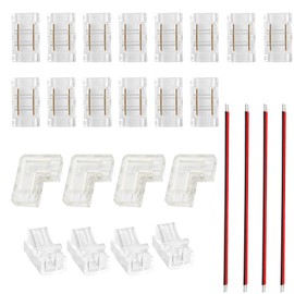 Clearhill 2Pin Transparent Solderless 8mm COB LED Strip Connector Corner Kit,Strip to Wire 4P,Strip to Strip 12P,L-Shape 2P,Red and Black Wire 4P,for 5V 12V 24V LED Strips