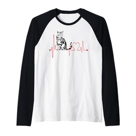 Tabby Cat Heartbeat EKG Funny Cats & Kitten Lovers Raglan Baseball Tee