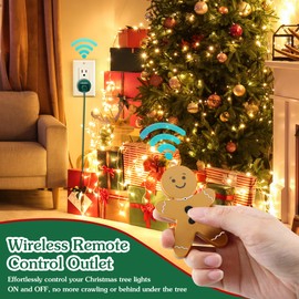 Enhon Wireless Remote Switch for Christmas Tree Lights, Works Up to 82 Feet Away, Gingerbread Man Wireless Remote with Electrical Outlet for for Christmas Tree and Christmas Light