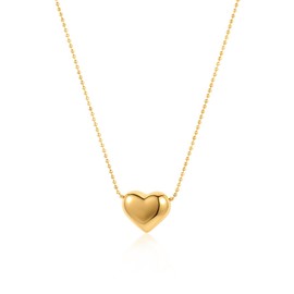 Emibele Dainty Gold Heart Charm Thin Chain Necklace, 18K Gold Plated Stainless Steel No Tarnish Necklace with Love Pendant Small Ball Bead Chain, Minimalist Cute Jewelry Gifts for Women