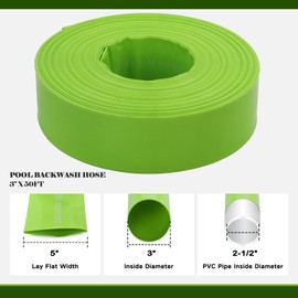 Eastrans 3'' x 50 FT Pool Backwash Hose with 2 Hose Clamps,Extra Heavy Duty Discharge Hose,Drain Hose for Swimming Pool,Super wear-resistant,weather blast,green