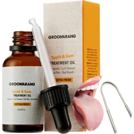 Groomarang Gum Oil - Made from 100% Pure Botanical Oils (Extra Fresh) Convenient Dropper Bottle for Accurate Dispensing 30ml Includes Stainless Steel Tongue Scraper