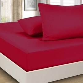 Imperial Rooms Fitted Sheet 40 Cm - Extra Deep Brushed Microfiber Bed Sheets Easy Care Soft Fitted Bed Sheet - Shrinkage and Fade Resistant (Red, Single)