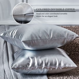 EUCIOR Sparkling Silver Grey Pillows, Decorative Pillow Cases,16x16 Inch Pillow Covers, for Home Sofa Couch Chair Back Seat Bedroom Car, Starry 2 Pack (Silver)