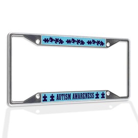 Fastasticdeals Metal Insert License Plate Frame Autism Awareness D Weatherproof Car Accessories Chrome 4 Holes Solid Insert