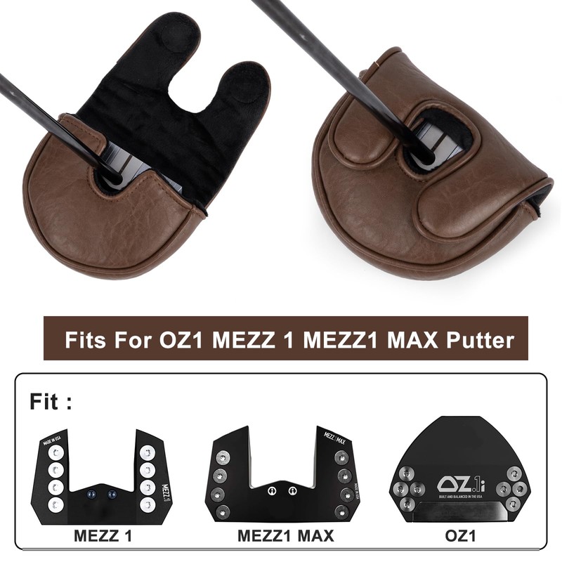 Golf Mallet Putter Covers, Magnetic Closure Brown Premium Leather Mallet