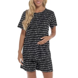 A2Z Ladies Maternity Shorts Pyjamas Set Printed Jersey Cotton Top Shorts - PJS 220 Black 12-14