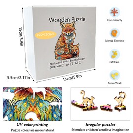 VIDSTW 140-150 Pieces Wooden Puzzle Unique Wooden Puzzle Adult Wooden Puzzles Child Wooden Puzzle Animals Colour Wood Puzzle Wood for Creative Gifts, Interesting Toy (Fox)
