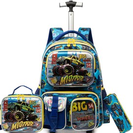 Meetbelify Kids Rolling Backpack with Wheels for Boys Rolling Backpacks with Lunch Box for Elementary School Students 3 in 1 Travel Luggage Suitcase for Boys Age 8-10
