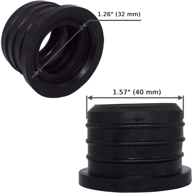 (Pack of 2) Black Rubber Sleeve for Drain Pipe, 1.57"