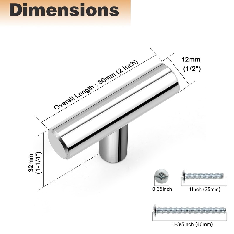 Probrico 10 Pack|2 Inch Kitchen Cabinet Door Knobs Polished Chrome