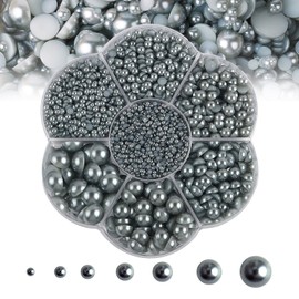 5600PCS Half Round Pearls Flatback Imitation Pearls for Crafts,7 Sizes for DIY Nails Art Crafting,Jewelry Making, Shoes,Cup,Phone Decoration (Gray)