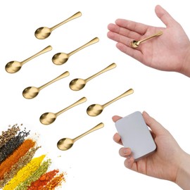 8PCS Tiny Spoons - Mini Stainless Steel Spoons 2.9 inch for Salt Jars Spice Jars, SUS 304 Food Grade Seasoning Spoon for Powder Spices, Pepper, Sugar, Coffee (8, Gold)