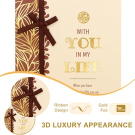 Romantic Happy Birthday Card to Husband- Gold Foil and Ribbon Design Birthday Cards for My Love Husband Men - With You in My Life 5.5" x 8"