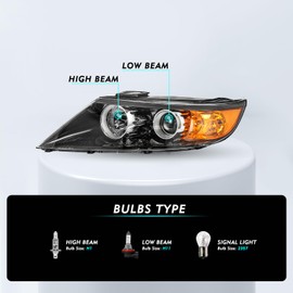 TUSDAR Halogen Headlight Assembly Set Compatible With 2011 2012 2013 Kia Sorento Headlamp w/Bulbs (Left Driver Side)