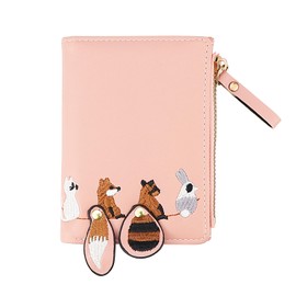 FERCAISH 6 Pieces Zip Around Wallet Animal Change Purse PU Leather Card Holder Bag with Bracelet Gifts for Girls Shopping Travel Birthday Party, pink, Contemporary