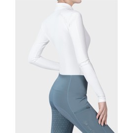 Harrison Howard Long Sleeve Rider Top Stand Collar Breathable Comfortable Stretchy with Embroidery Detailing Form-Flattering Rider Top for Shows Competition,Oval White,Small