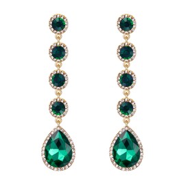 Clearine St Patricks Day Earrings Women's Elegant Wedding Bridal Crystal Beaded Teardrop Chandelier Dangle Earrings Emerald Color Gold-Tone