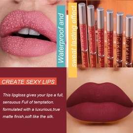 Sigaitwax Long-Lasting Matte Liquid Lipstick Set - 6 Waterproof Shades, 24-Hour Wear, Velvety Smooth & Sexy Finish, 6-Piece Color Collection, Smudge-Proof & Luxurious Lip Gloss（SET 3: SHADES 13-18