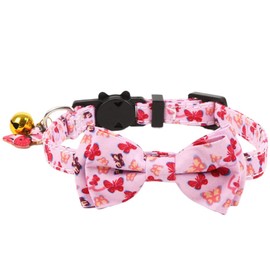 Petiry Pink Cat Collar with Bow and Bell- Butterfly Pattern,Quick Release,Adorable Butterfly Charm for Kittens,Pack of 1,PinkButterfly