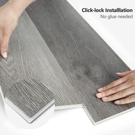 Art3d 48" x 7.2" SPC Click-Lock Floating Floor Tiles (24 Sq. Ft), 10-Pack Luxury Wood Look Flooring for Indoor Use, Waterproof & Fire-Resistant, Grey