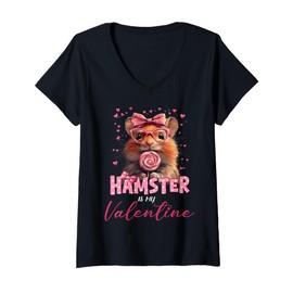 Womens Cute Hamster Valentine's Day Hamster Is My Valentine Outfits V-Neck T-Shirt
