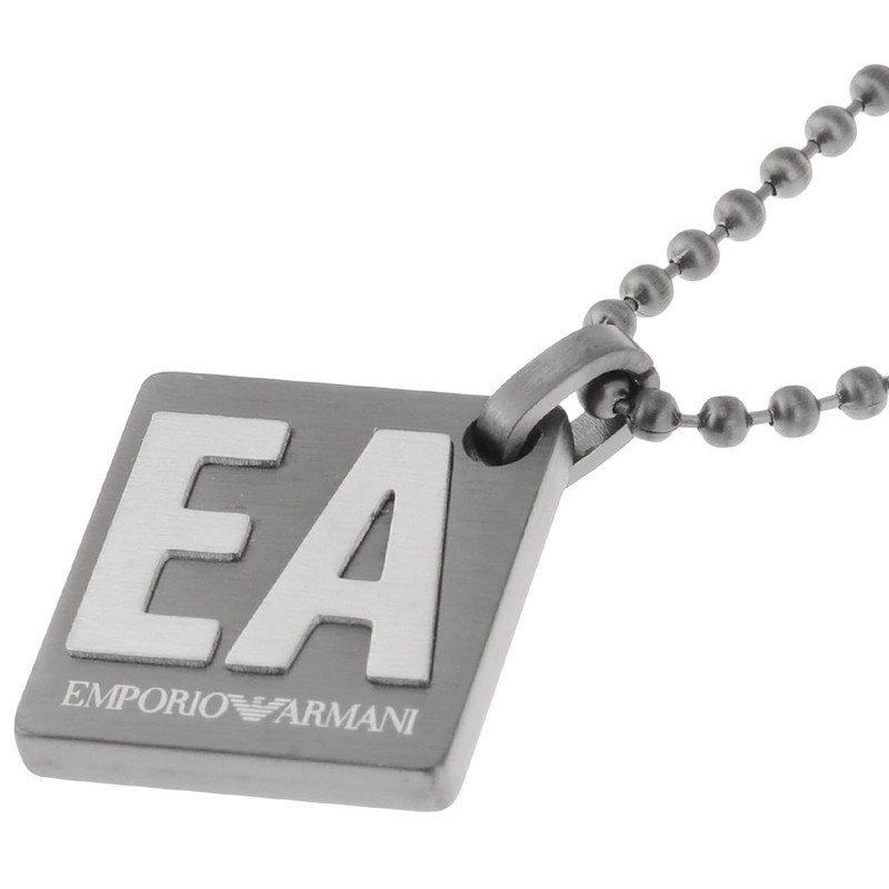 Emporio Armani EA Logo Square Pendant Necklace, Metal, No Gemstone