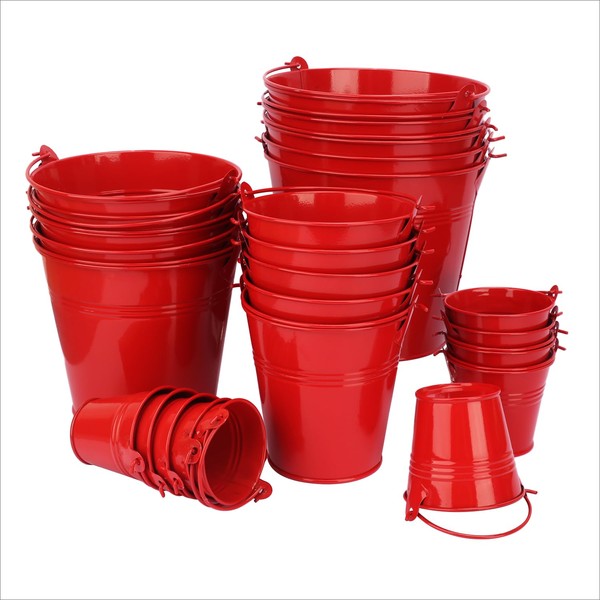 25 Pack 2.16/2.76/4 / 5.12/5.9 inch Red Iron Pail, Metal