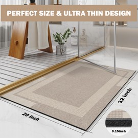 YDKGL Non Slip Bath Mats for Bathroom, Quick Dry Super Absorbent Stain Resistant Rubber Backing Bath Rugs, Ultra Thin Bath Mat Fit Under Door Bathroom Floor Bathtub Shower Room, Beige 20"x 32"