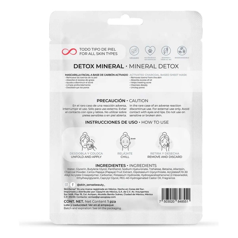🔥 Skin sense mascarilla facial coreana de tela carbón activado
