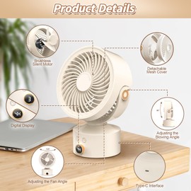 Yincook Desk Fans for Bedroom, 9-Inch Oscillating Air Circulator Fan, 3 Speeds Table fan, 120°adjustable tilt, 4H Timer, Small USB Desktop Fan for Whole Room, Home, Office