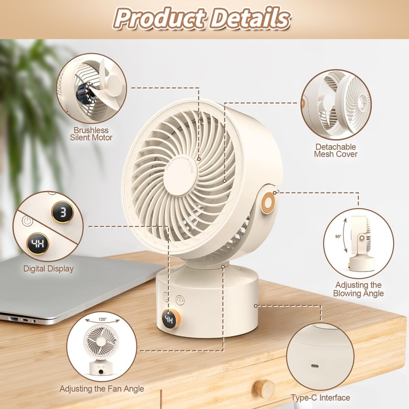 Yincook Desk Fans for Bedroom, 9-Inch Oscillating Air Circulator Fan,