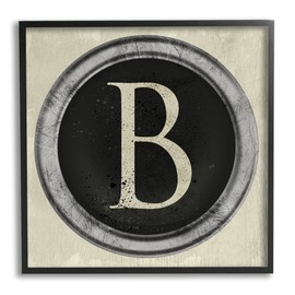 Stupell Industries Letter B Initial Vintage Typewriter Key Shape, Designed by Daphne Polselli Black Framed Wall Art, 12 x 12, Beige