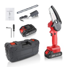 JENABOM Small Handheld Chain Saw, Automatic Chain Tensioning, with Carrying Case, Rechargeable Battery Mini Cordless Electric Chain Saw, Used for Wood Cutting, Tree Trimming, Yard, Home And Garden Trimming (6 Inches/4 Inches) Rechargeable Wireless:_4 Inches