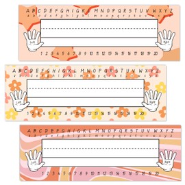 Name Tags for Students, Retro Name Plates, Groovy Name Labels for School Desks, Back to School Classroom Decor, 30 Pack (03)