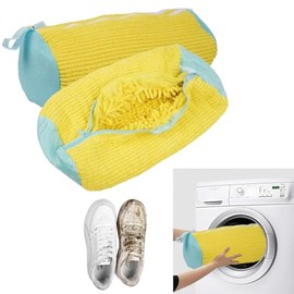 Newpop Pack of 2 Shoe Wash Bags, Washing Machine, Shoe Bag, Laundry Bag, Shoe Bag, Sneaker Laundry Net Laundry Bag with Zip, Reusable, 39 x 19 cm (Yellow)