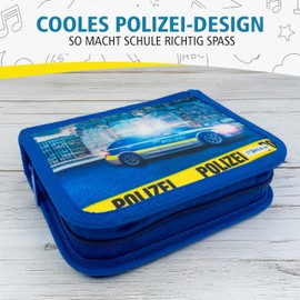 itenga Student Pencil Case 28 Pieces Filled 1 Zip Pencil Case for Boys and Girls, Police, Additional pocket