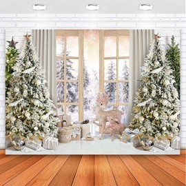 Avezano Christmas Backdrops for Photography Xmas Tree Christmas Window Snow Scene Photo Backdrop Winter Holiday Family Portrait Kids Newborn Portraits Christmas Backdrop Photo Studio Props (7x5)
