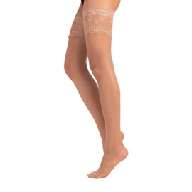 BRIDE HOLD UPS WOMAN | STAY UP STOCKINGS WHITE LACE | MADE IN ITALY (S, Natural Nude)