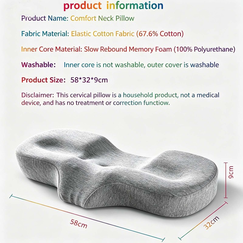Memory Foam Cervical Pillow, Contour Design Relieves Neck Pain &